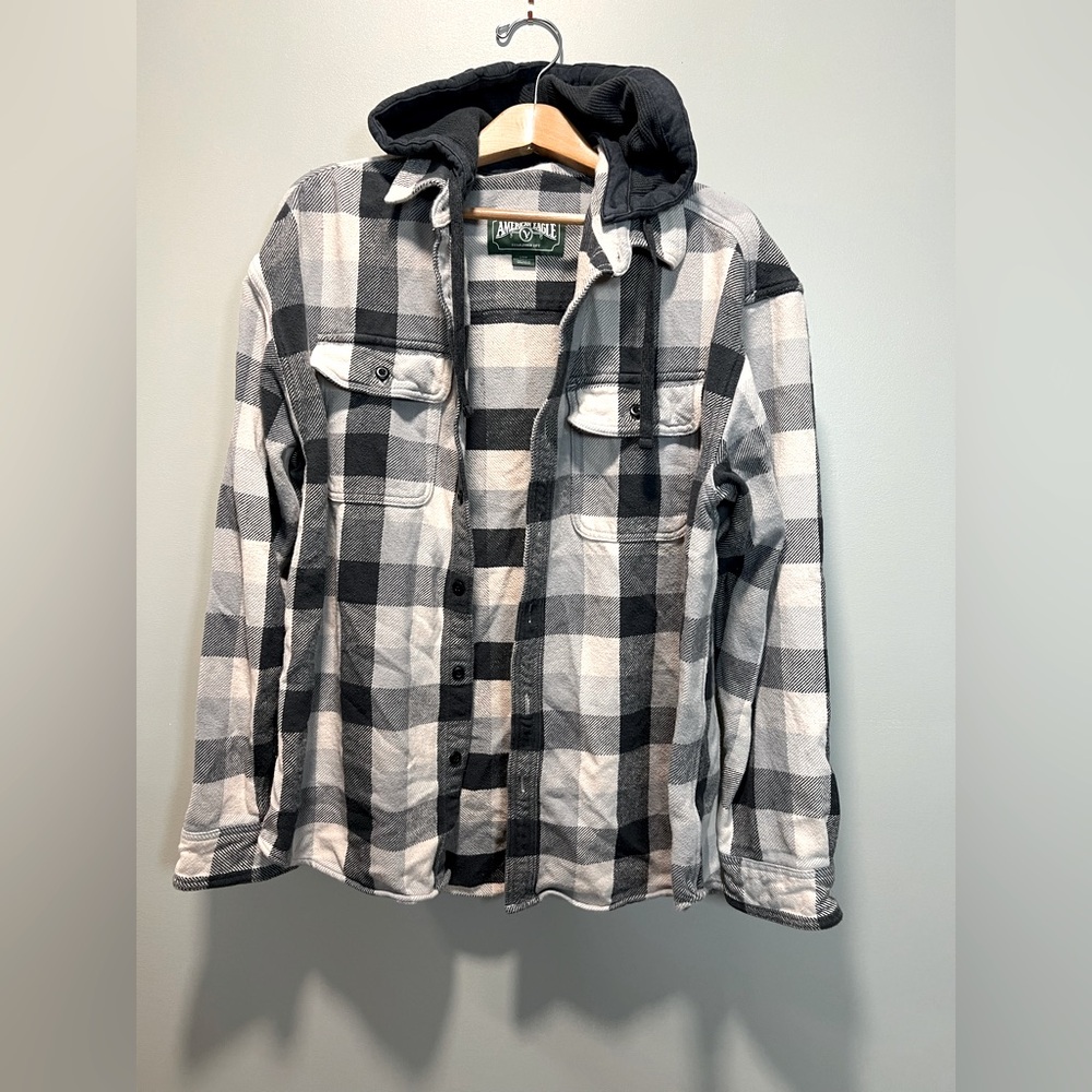 American Eagle Outfitters Vintage Shacklet Monochrome Plaid Shirt with Hood
LG